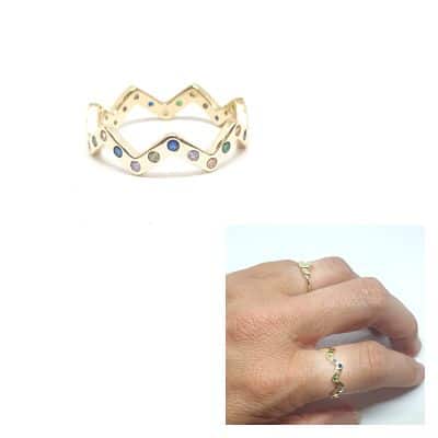 Anillo zig zag oro multicolor de 14 quilates