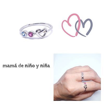 Anillo corazón infinito azul y rosa