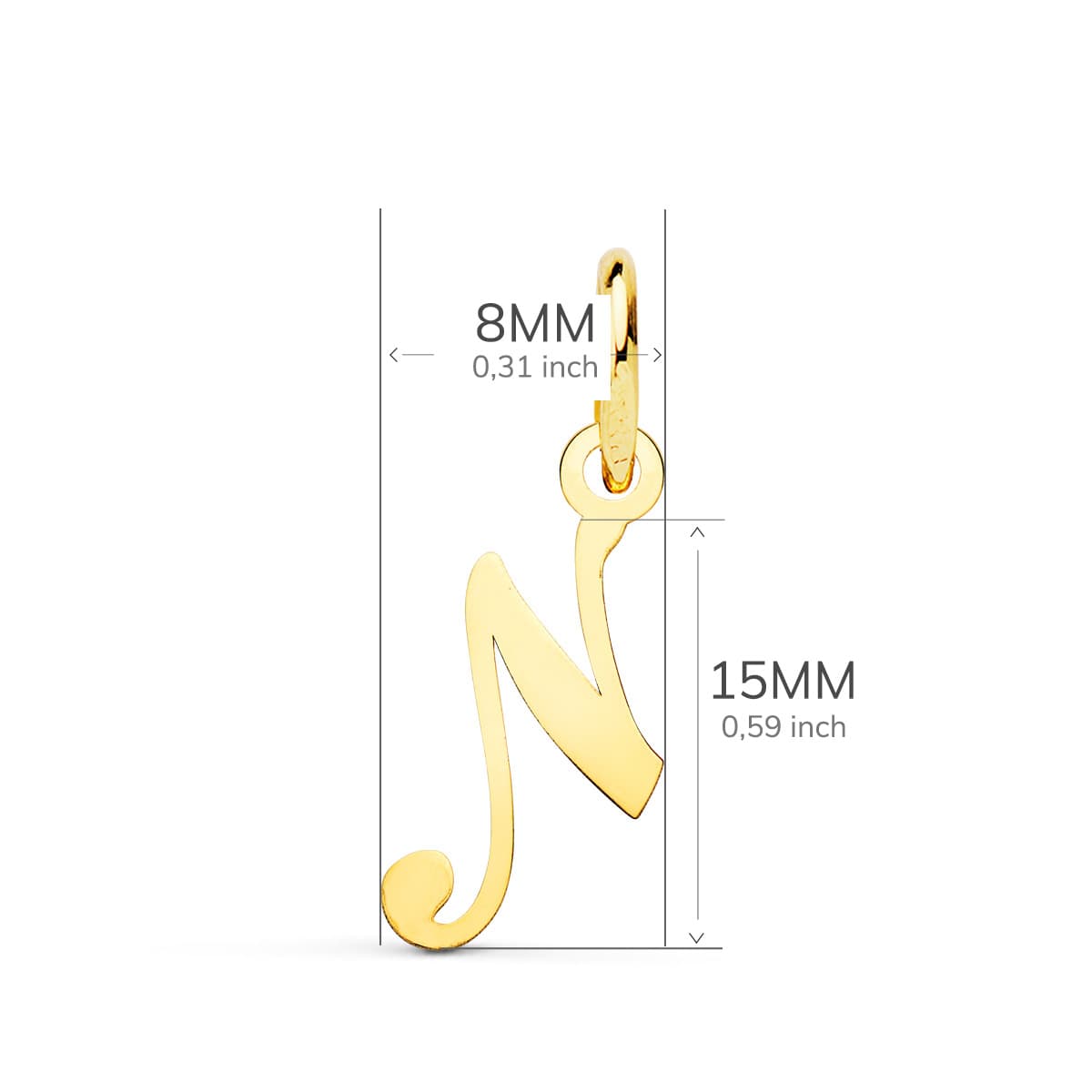 18K COLGANTE ORO AMARILLO INCIAL LETRA " N " 15X8 MM