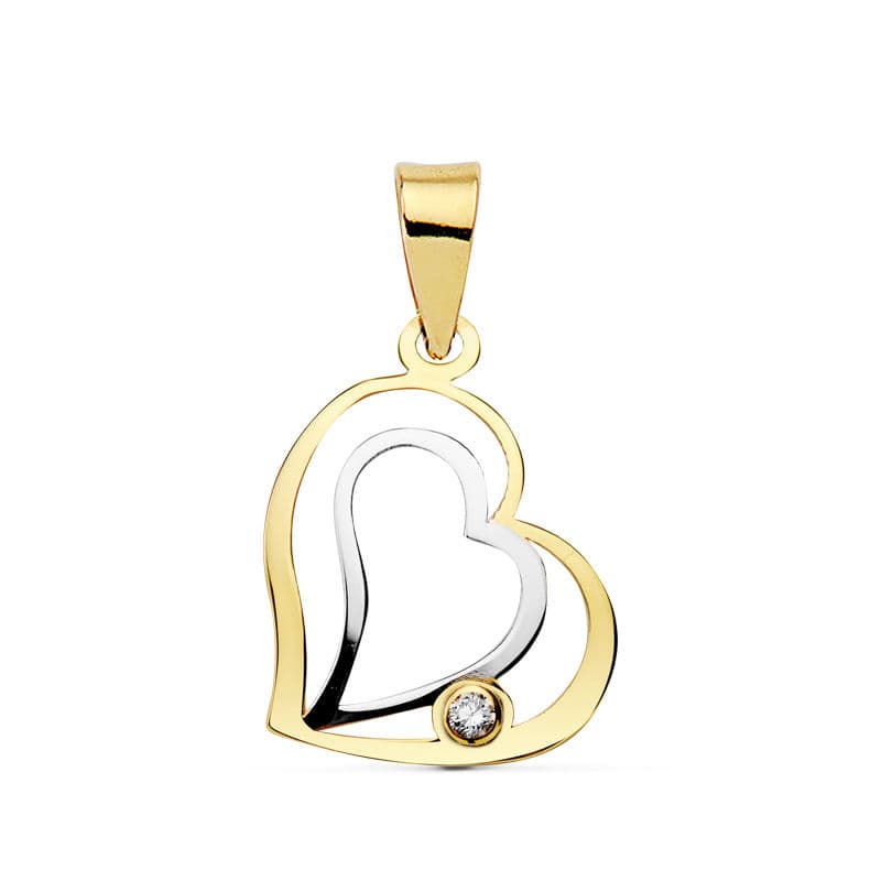 18K COLGANTE CORAZON ORO BICOLOR 16X14 MM Y CIRCONITA C. AMOR