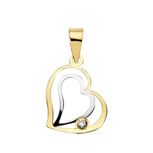 18K COLGANTE CORAZON ORO BICOLOR 16X14 MM Y CIRCONITA C. AMOR