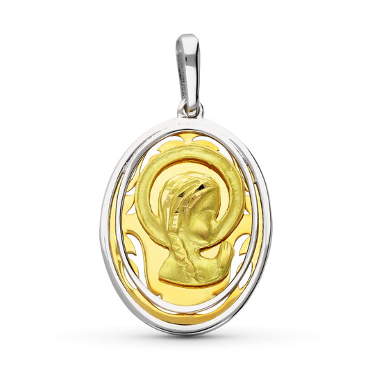 18K MEDALLA ORO AMARILLO ORO BICOLOR VIRGEN NIÑA OVAL. 21X16 MM