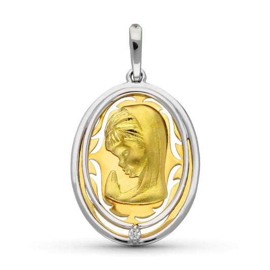 18K MEDALLA ORO AMARILLO ORO BICOLOR VIRGEN NIÑA 23X16 MM