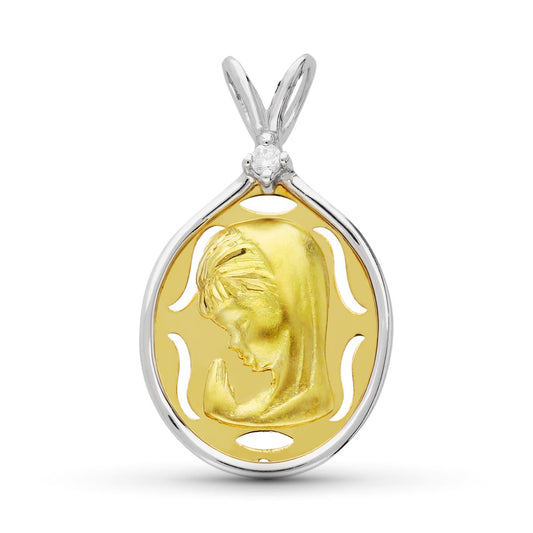 18K MEDALLA ORO AMARILLO ORO BICOLOR VIRGEN NIÑA 27X15 MM