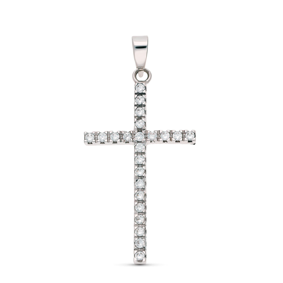 18K CRUZ ORO BLANCO CIRCONITA 31X17 MM