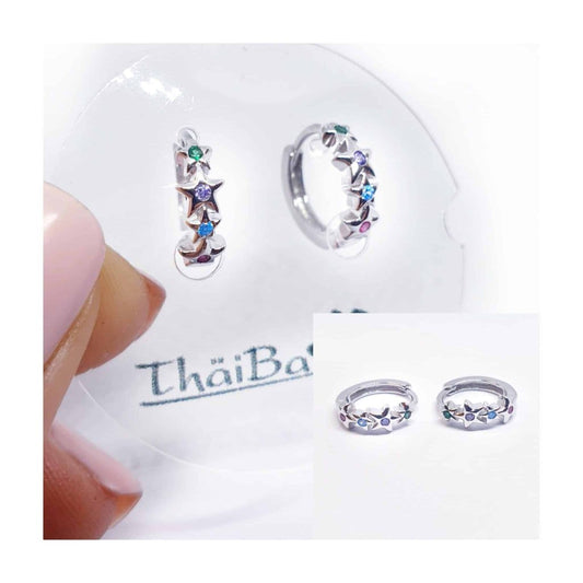 Pendientes aros estrellas colores de plata de ley
