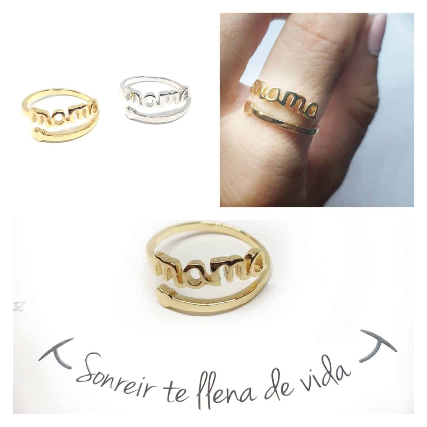Anillo ajustable mama de plata de ley con baño de oro de 14 quilates - vista adicional