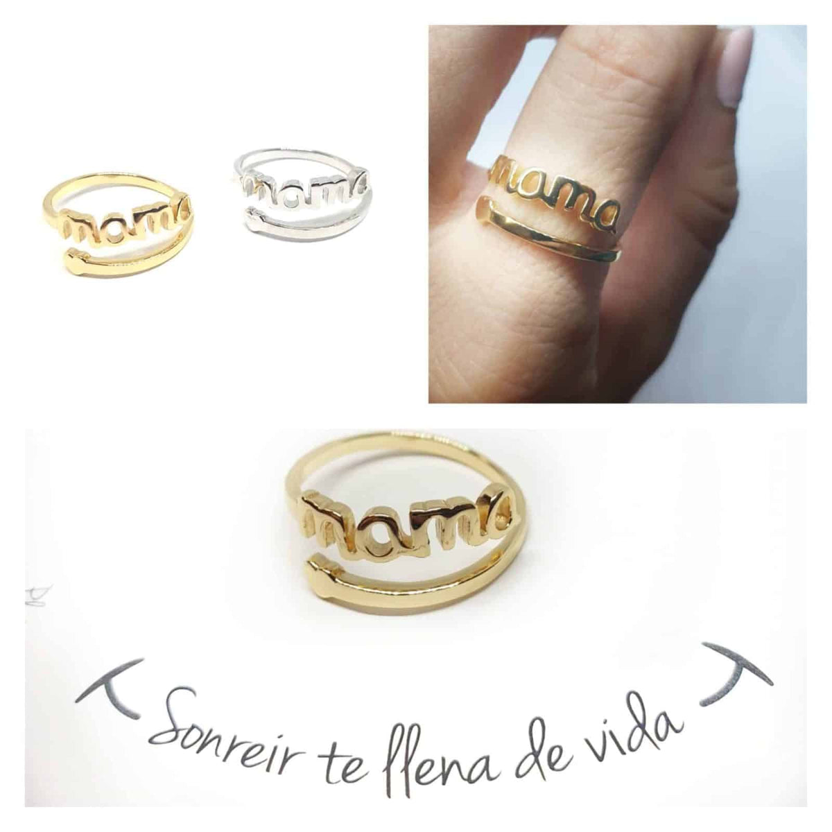 Anillo ajustable mama de plata de ley con baño de oro de 14 quilates - vista adicional
