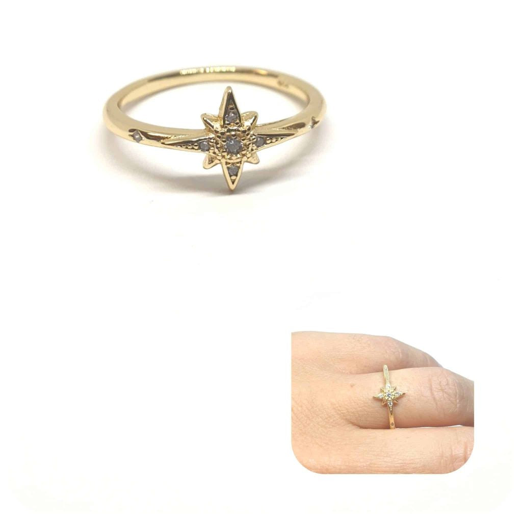 Anillo oro estrella polar de plata de ley