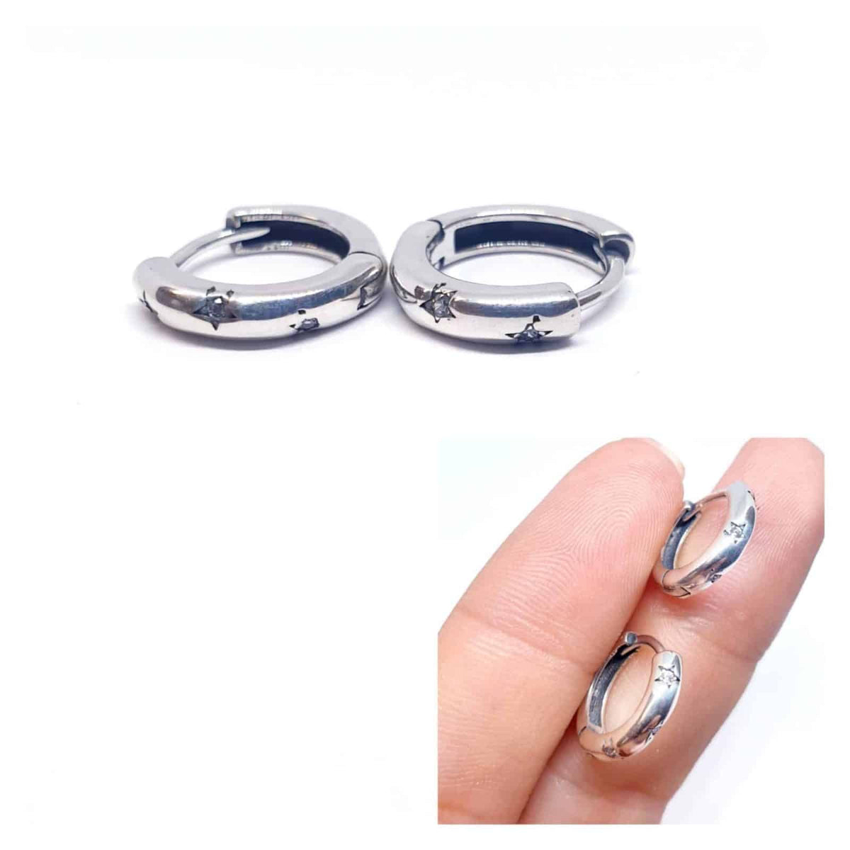 Pendiente aro stella de plata de ley - imagen adicional - Joyería Zafir