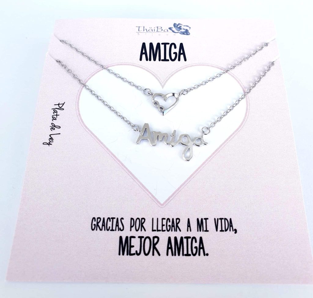 Collar doble amiga de plata de ley