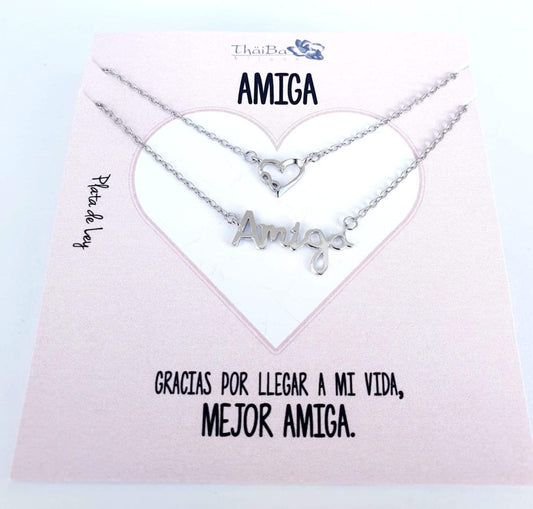Collar doble amiga de plata de ley