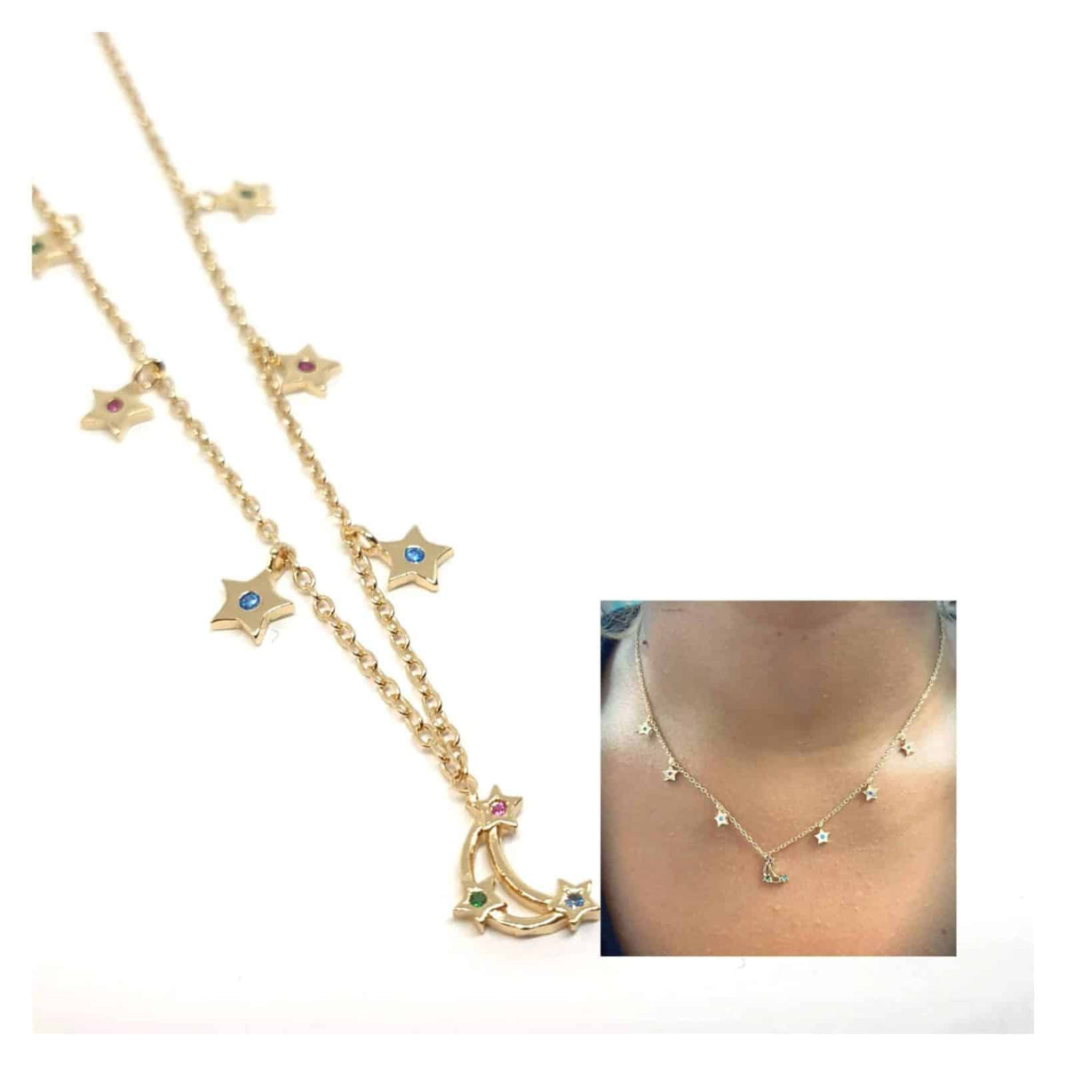 Collar luna oro happy de plata de ley con baño de oro de 14 quilates - vista adicional