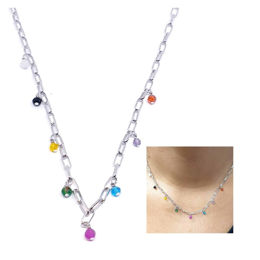 Collar eslabón mini multicolor de plata de ley