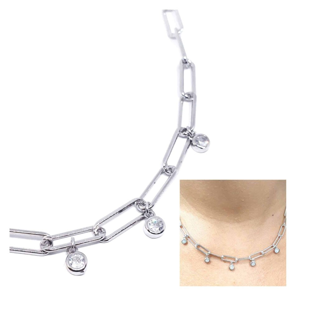 Collar eslabón circonitas de plata de ley