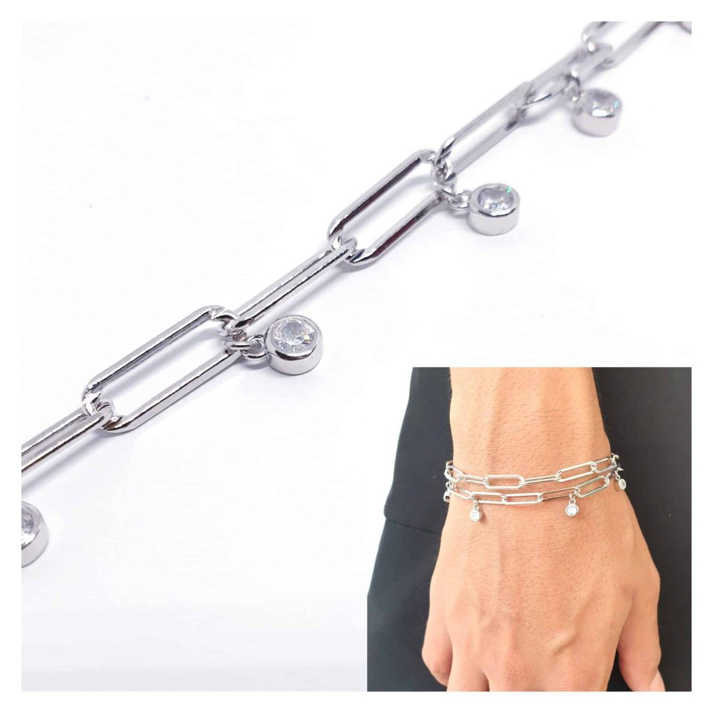 Pulsera eslabón circonitas de plata de ley