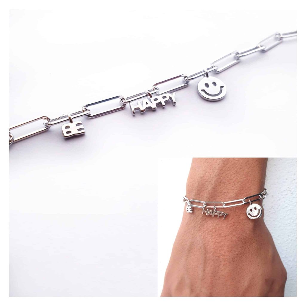 Pulsera be happy de plata de ley