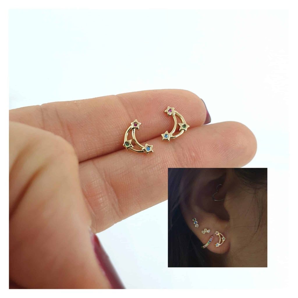 Pendientes luna oro happy de plata de ley