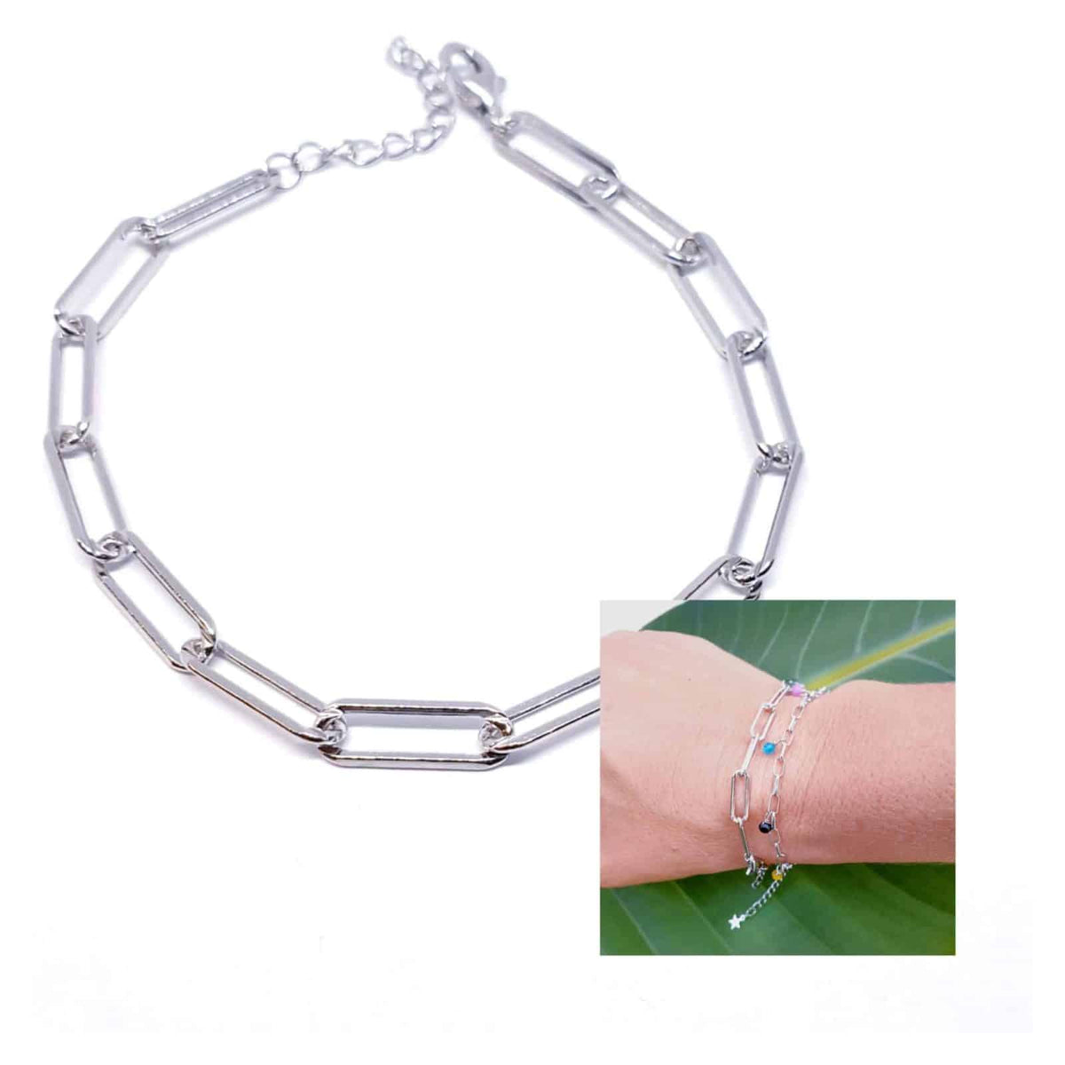 Pulsera eslabon basic de plata de ley - vista adicional