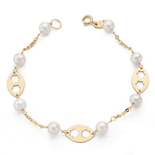 Pulsera Comunion Perla 5,5 mm 17,50 cm de oro amarillo 18K