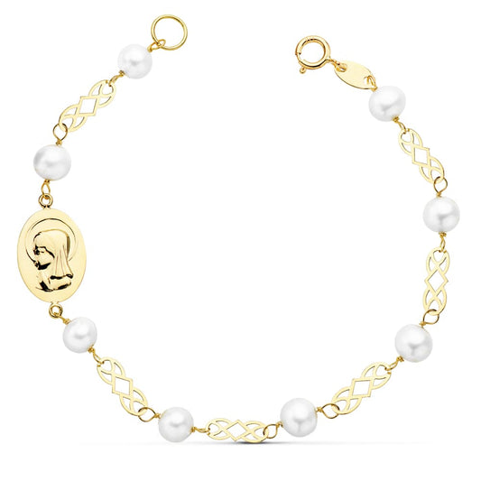 Pulsera Comunion Perla 5 mm 16,5 cm de oro amarillo 18K