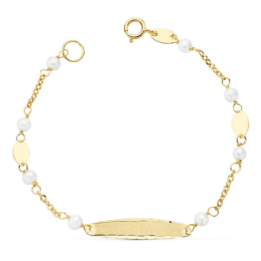Pulsera Esclava Comunion Perlas 3,5 mm 15 cm de oro amarillo 18K