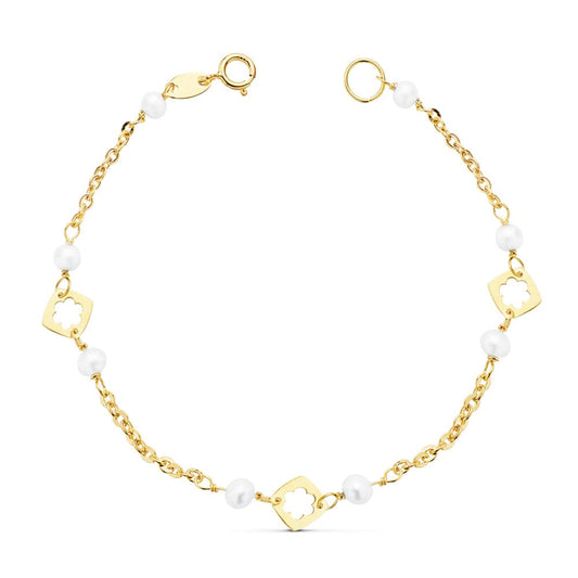 Pulsera Niña Perla 3,5 mm 15,5 cm de oro amarillo 18K