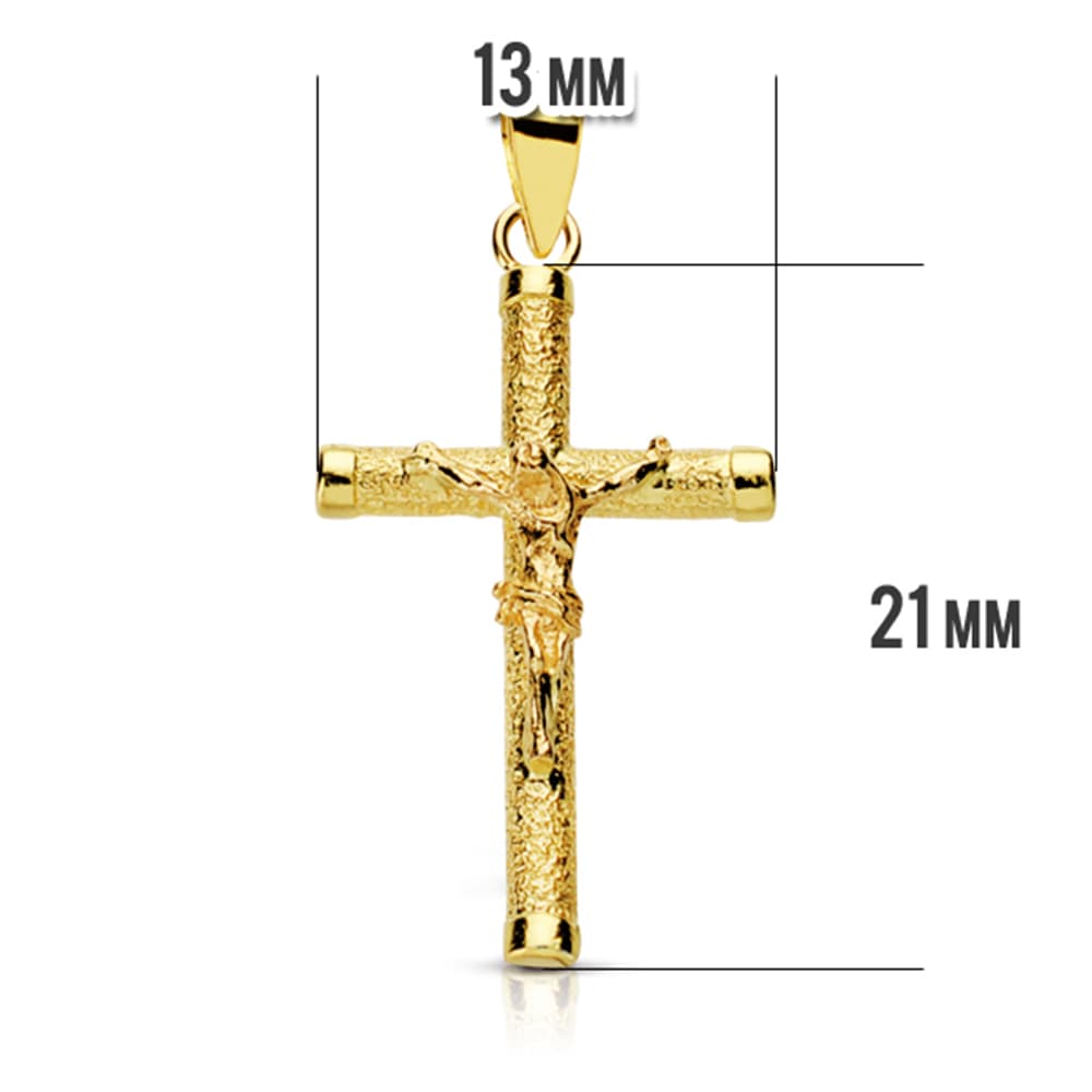 18K CRUZ ORO AMARILLO CRISTO HUECA DIAMANTADA 25X14 MM