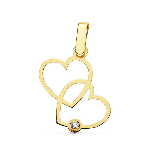 18K COLGANTE ORO AMARILLO 2 CORAZONES 17X15 MM C. AMOR