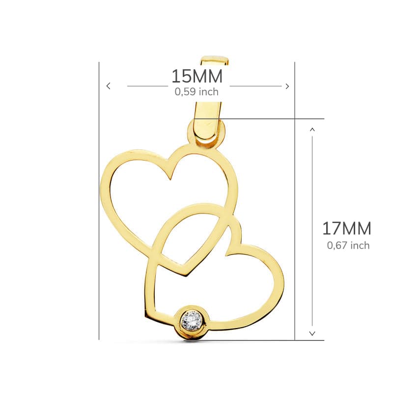 18K COLGANTE ORO AMARILLO 2 CORAZONES 17X15 MM