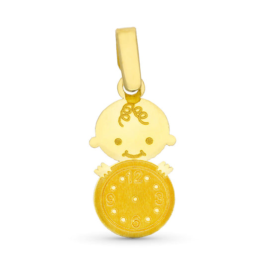 18K COLGANTE ORO AMARILLO NIÑA CON RELOJ 18 X 9 MM