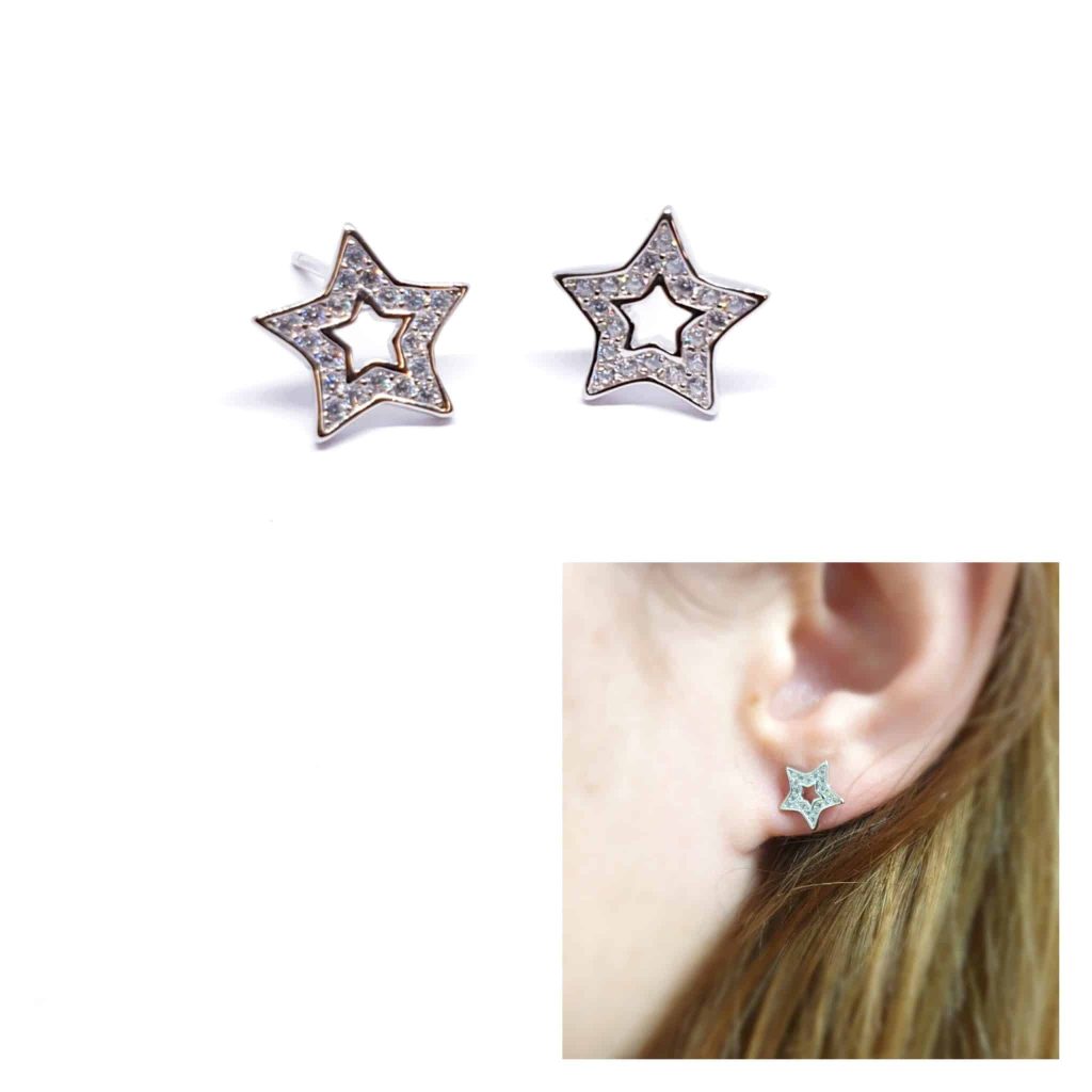 Pendientes star de plata de ley