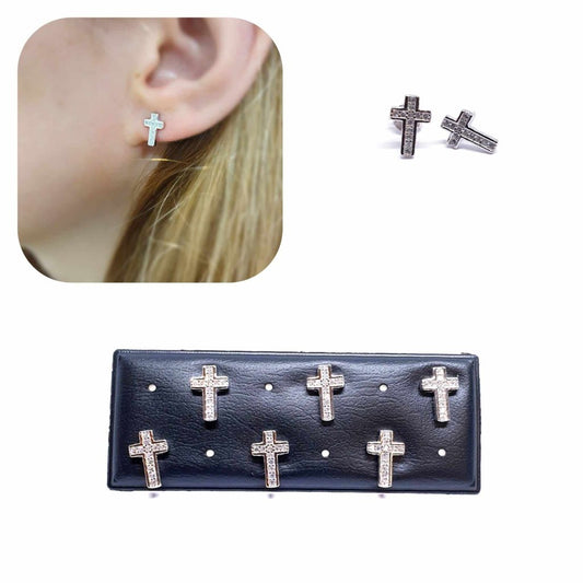 Pendientes cruz de plata de ley