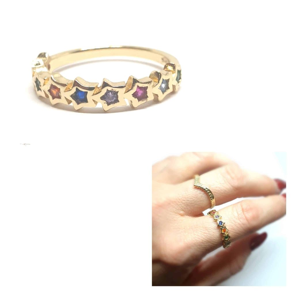 Anillo rainbow stars oro de 14 quilates