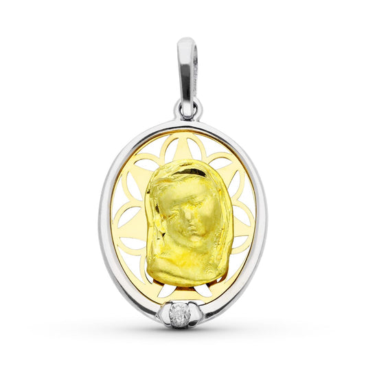 18K MEDALLA ORO AMARILLO ORO BICOLOR VIRGEN NIÑA 22X15 MM