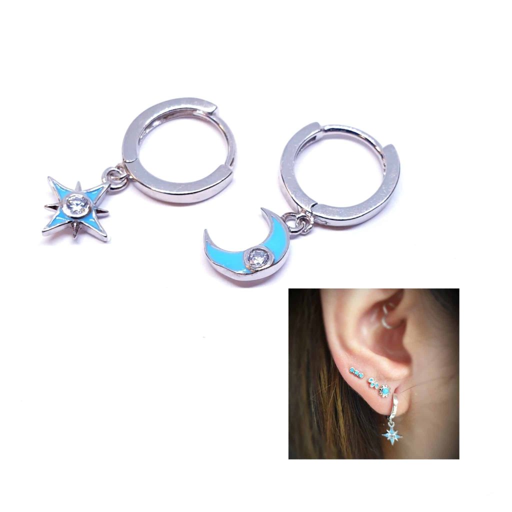 Pendientes universo azul de plata de ley