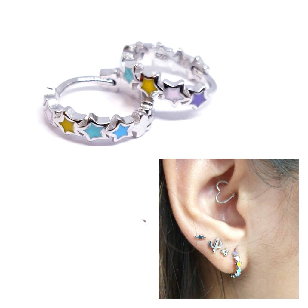 Pendientes mini happy de plata de ley