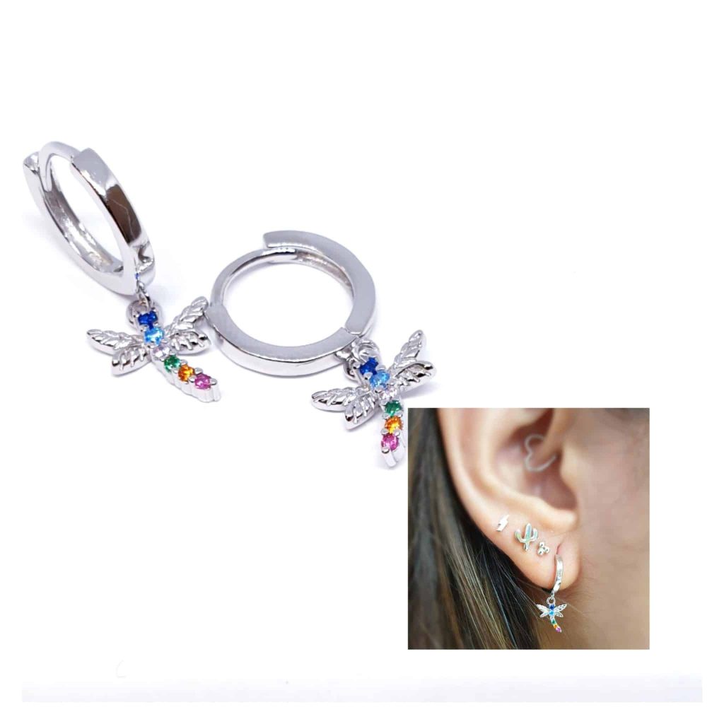 Pendientes libélula multicolor de plata de ley - Joyería Zafir