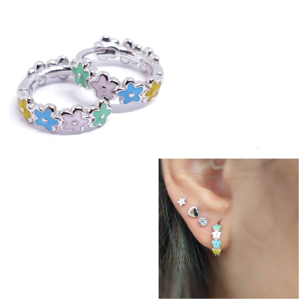 Pendientes primavera color de plata de ley