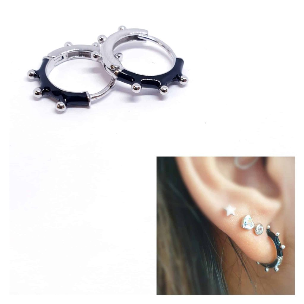 Pendientes bolitas negros de plata de ley