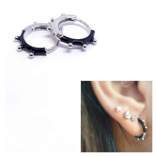Pendientes bolitas negros de plata de ley