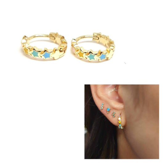 Pendientes mini happy de plata de ley con baño de oro de 14 quilates - Joyería Zafir