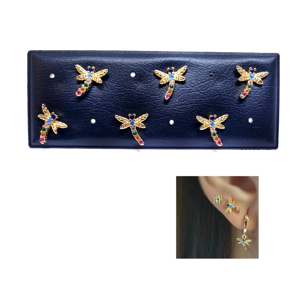 Pendientes libélula oro multicolor de 14 quilates