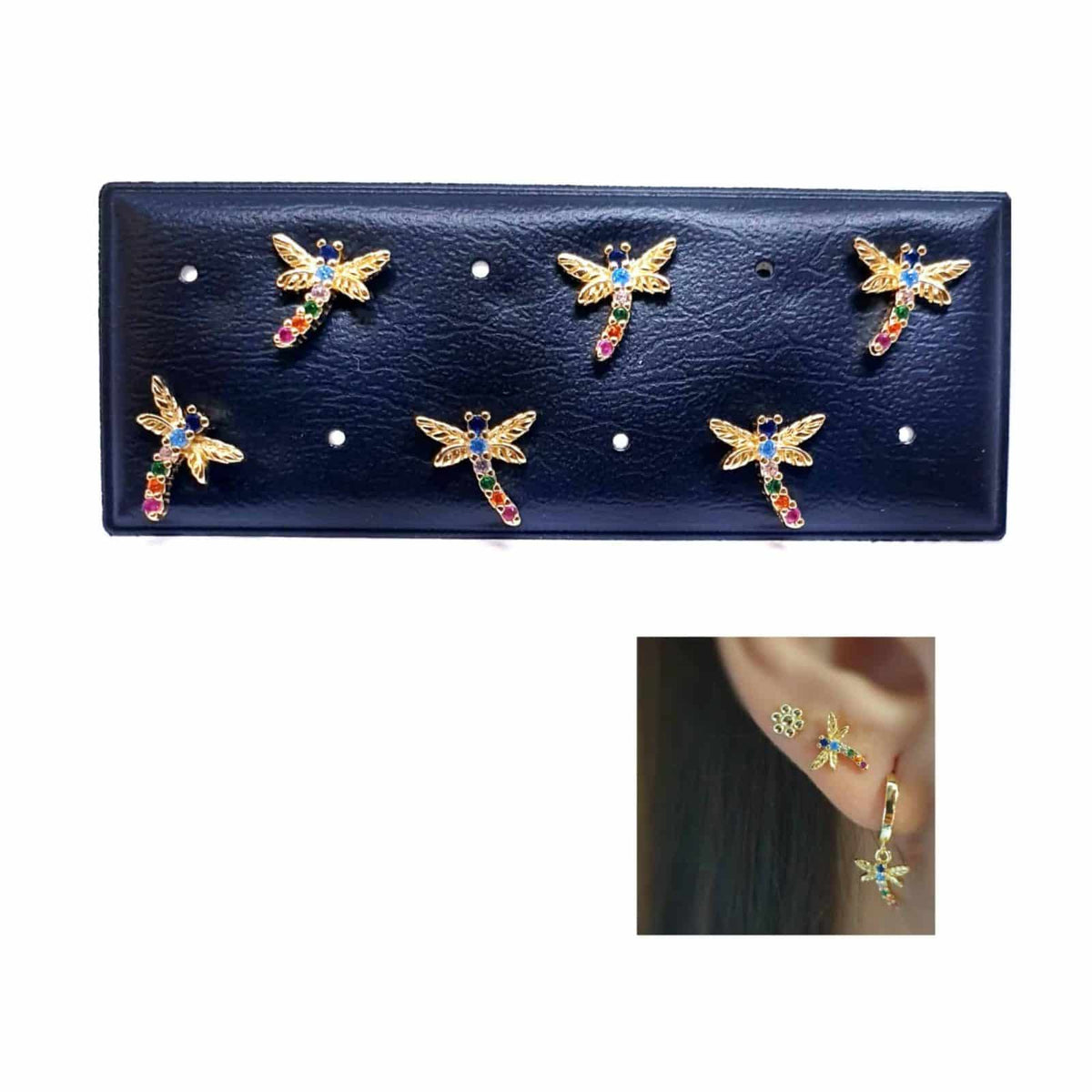 Pendientes libélula oro multicolor de plata de ley con baño de oro de 14 quilates - vista adicional