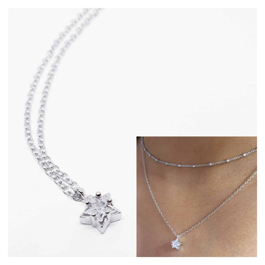 Collar estrella blanca de plata de ley