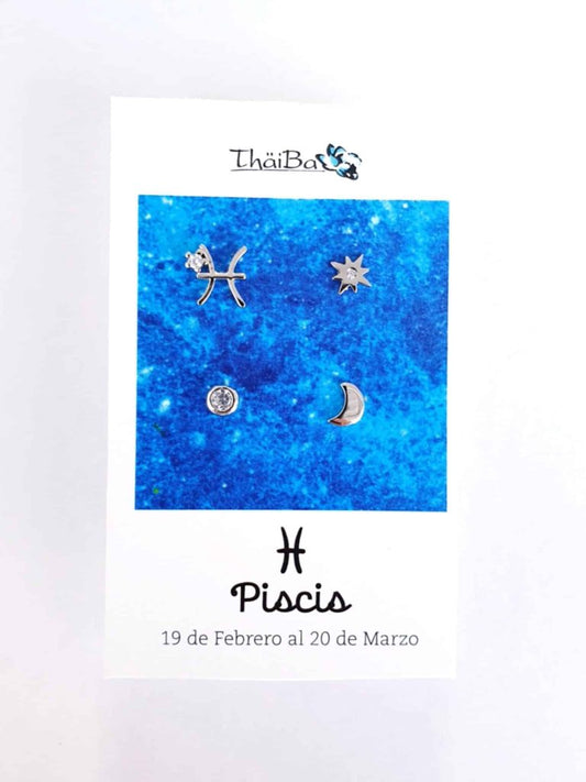 Pendientes constelación piscis de plata de ley