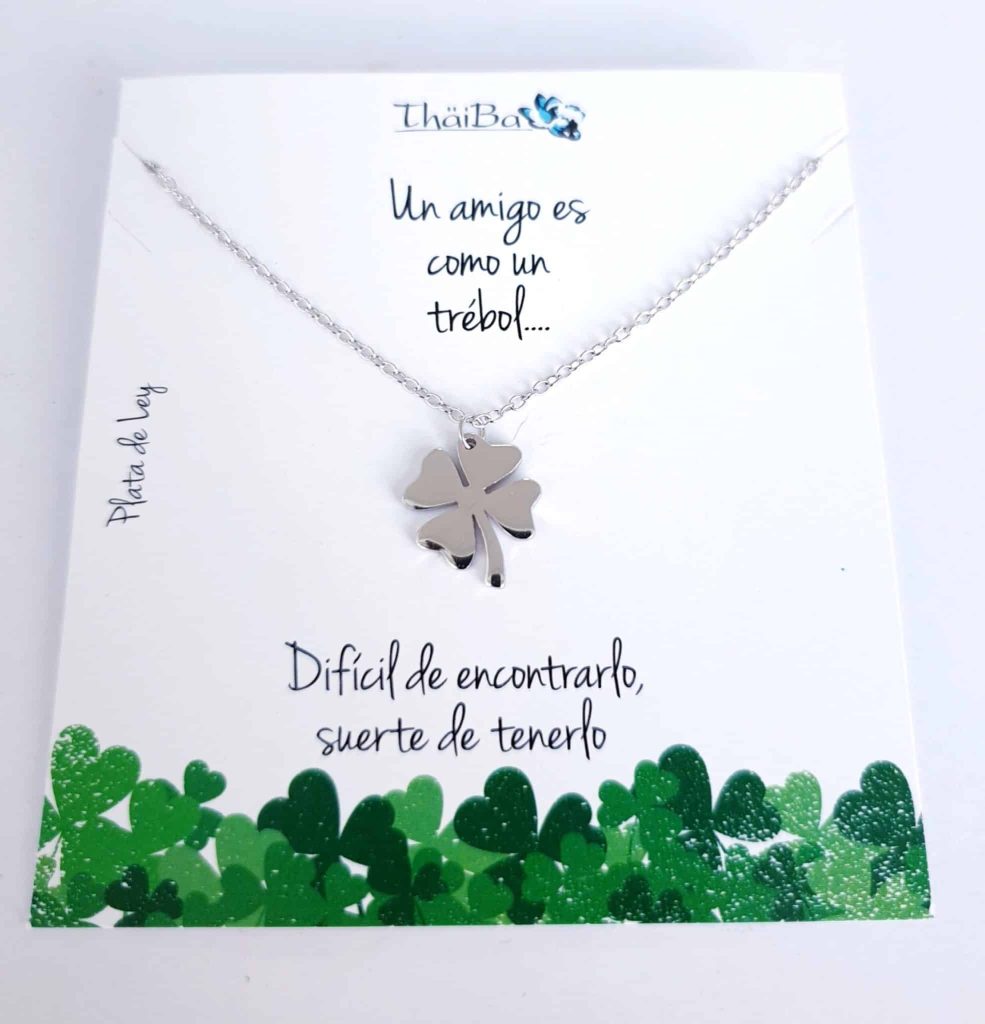 Collar trébol de la suerte de plata de ley