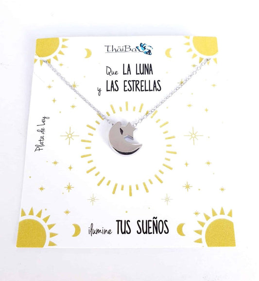 Collar luna y estrella de plata de ley