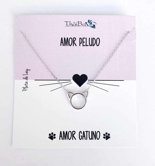 Collar amor gatuno de plata de ley