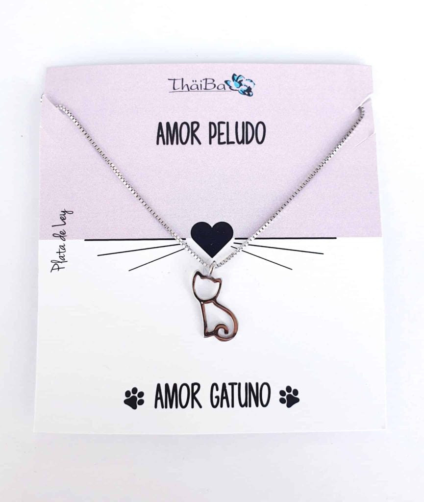 Collar amor peludo gato de plata de ley